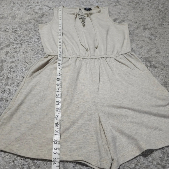 TACERA French Terry Sleeveless Beige Summer Romper, Tie Neck Front, Pockets, M, - Picture 10 of 15